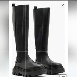 All Saints Monica Knee High Lug Sole Boot in Black. 
Size 6 US/ 36 EU